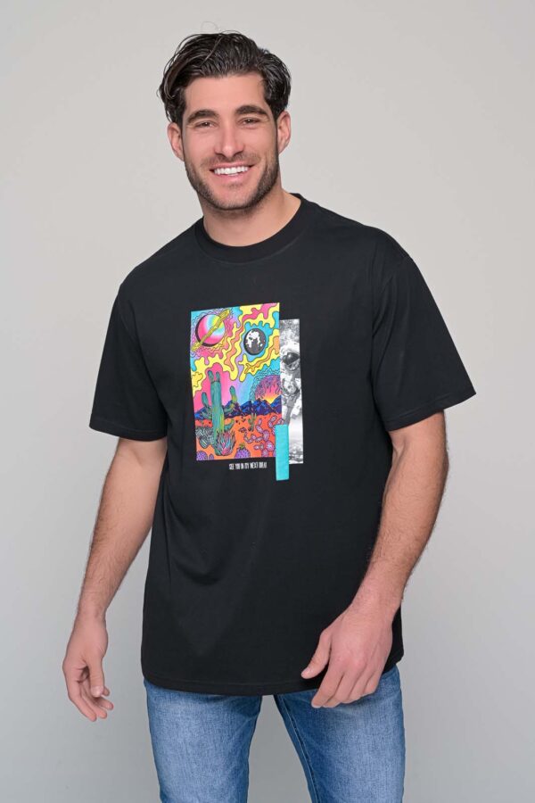T-shirt με κοντό μανίκι στάμπα μπροστά και λαιμόκοψη