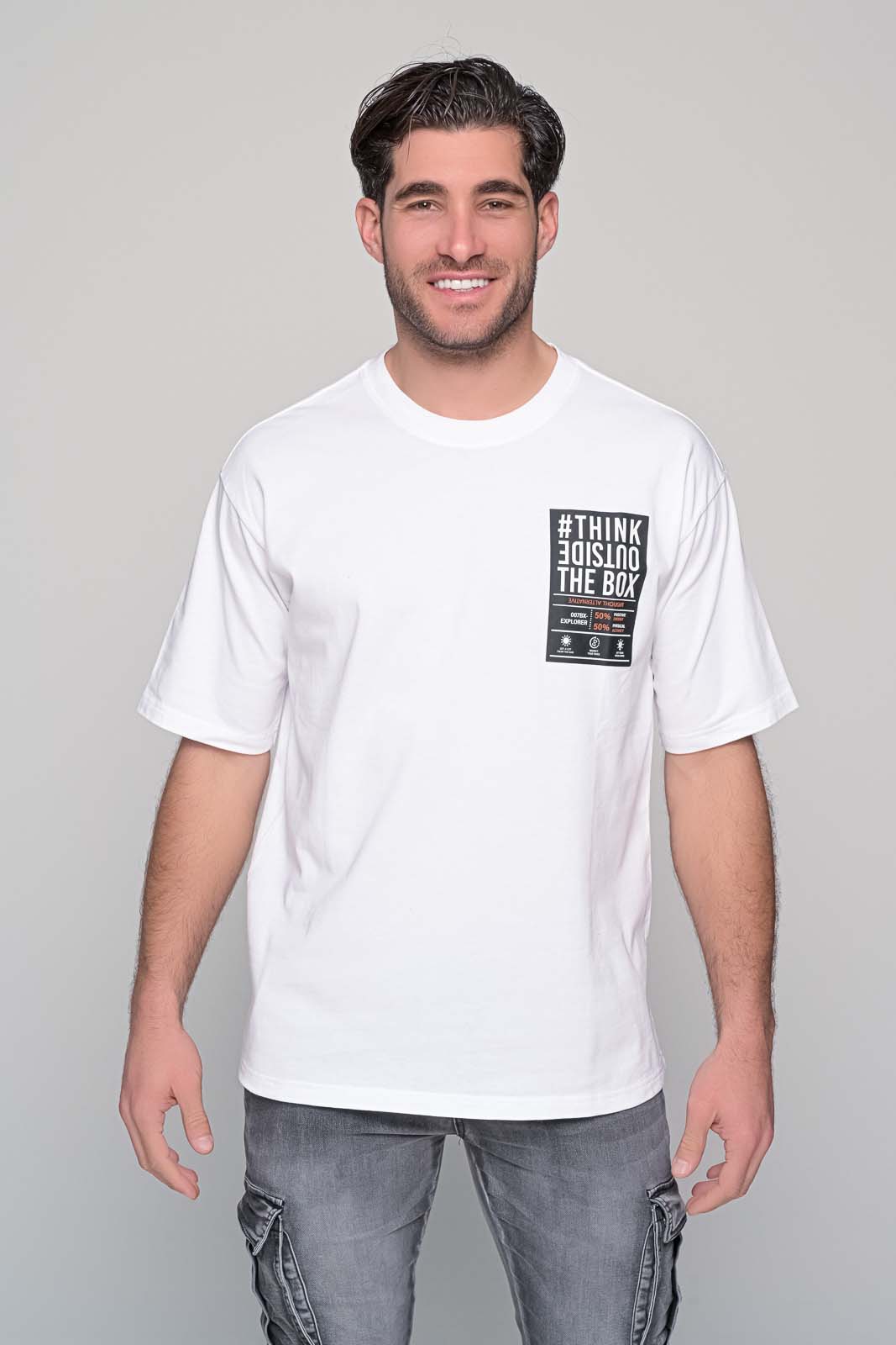 Ανδρικό T-shirt με κοντό μανίκι | Ανδρικό T-shirt λευκό με κοντό μανίκι στάμπα και λαιμόκοψη | Metropolis Fashion City