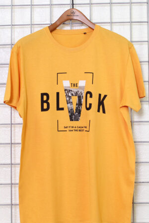 T-Shirt Ανδρικό | Μπλουζάκι Κίτρινο με κοντό μανίκι και στάμπα Black | Metropolisfashioncity.gr