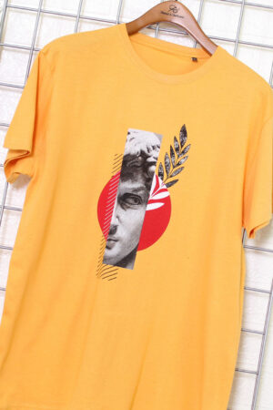 T-Shirt Ανδρικό | Μπλουζάκι Κίτρινο με κοντό μανίκι και στάμπα face | Metropolisfashioncity.gr
