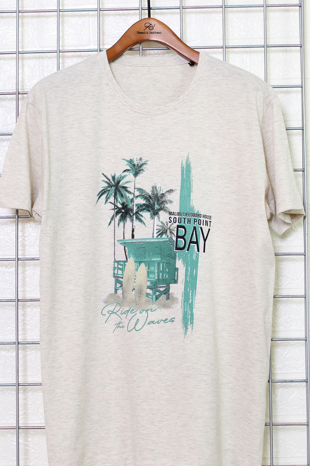 T-Shirt Ανδρικό | Μπλουζάκι Μπεζ με κοντό μανίκι και στάμπα Palmtree | Metropolisfashioncity.gr